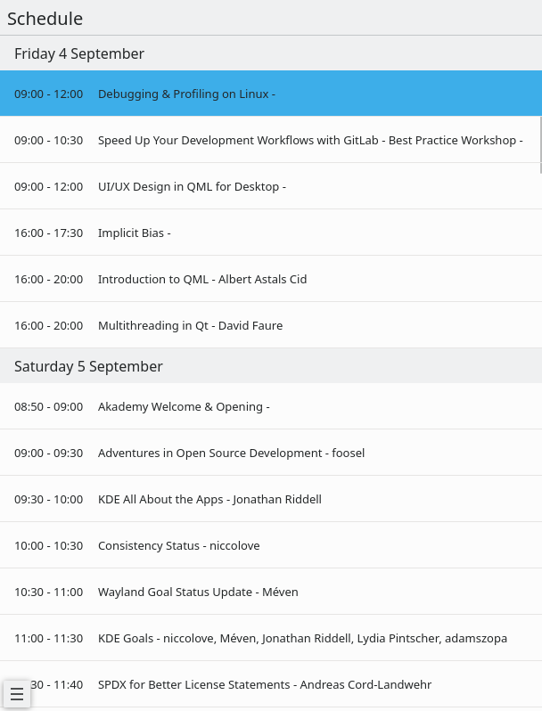 Akademy 2020 schedule